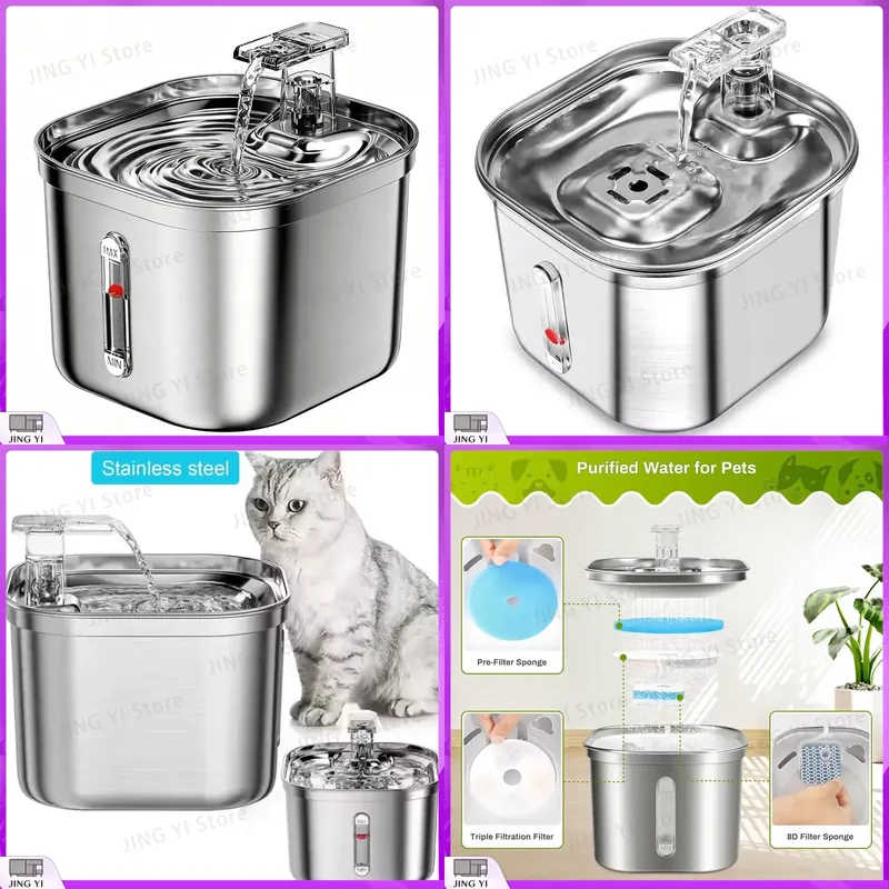 Cat Water Fountain Filter - Automatic Pet Water Fountain 2.2L Stainless